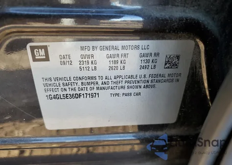 2013 Buick Lacrosse из США, поврежденный, VIN 1G4GL5E36DF171971